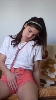 Skinny Redhead Pee in Her Short Shorts and Touches Herself