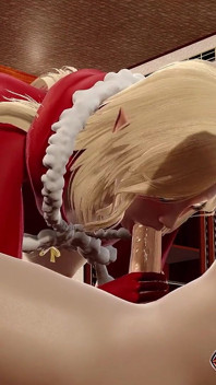 Un elfe de Noël fait sucer une grosse bite sur un lit, porno, animation 3D