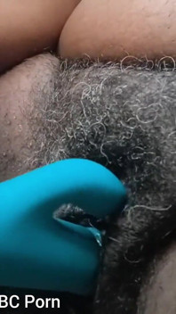Fucking My Black Hairy Pussy with Rabbit Vibrator