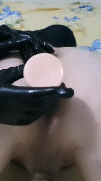 Femdom Teasing Slave, CBT, Inserting Dildos up His Ass, Butt Plug