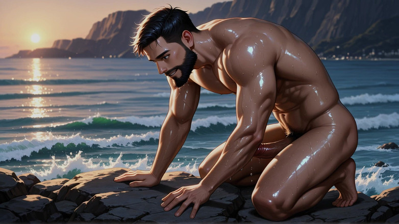Erotic Man: Krátké Ai Video Vousatý plážový chlapec Cocks