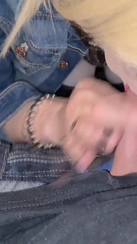 Tranny Jeans Walk, Blowjob & Cum on Ass
