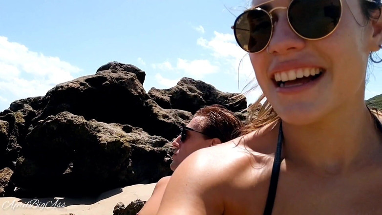 April BigAss: Risky blowjob on beach, so afraid