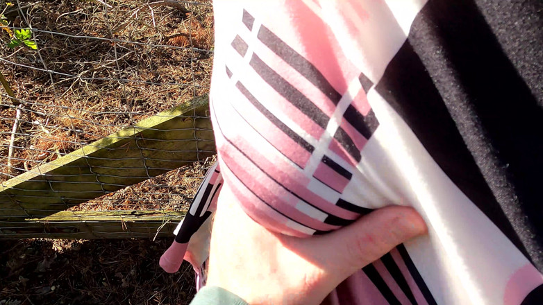 Bouncy Tits Action: Plump Naked Udders Slapped Near the Fence