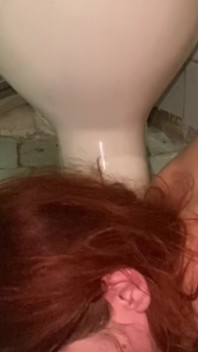 Toalettslickning, sugande borste från toaletten och slickar spott från golvet