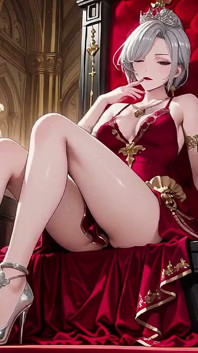 Ratu perak di tahta emas! Silk merah, tatapan malas, dan si sekilas menggoda yang bikin kamu sange