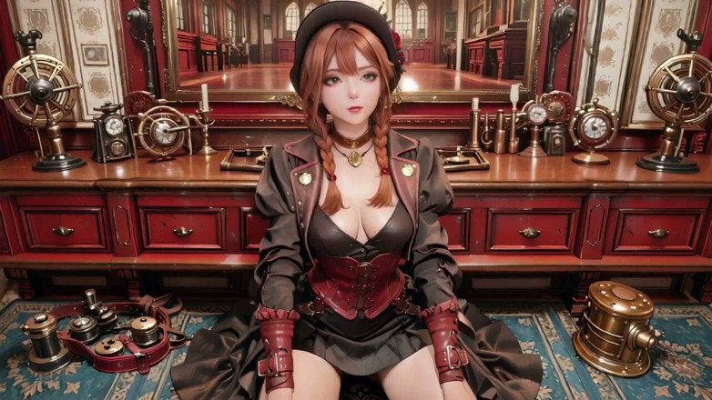 Seraphina Vale: Chica pelirroja steampunk! Body negro se burlan de un ambiente...