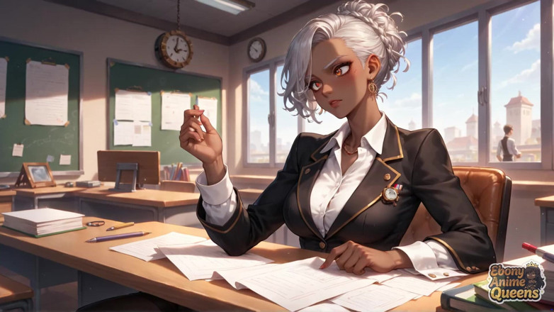 Ebony Anime Queens: Smyslná ebenová konformita a temně sladká kancelářská dominance!