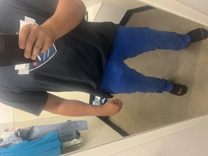 Dick Pants: Blue Pants Showing My Bulge While Driving to Golf