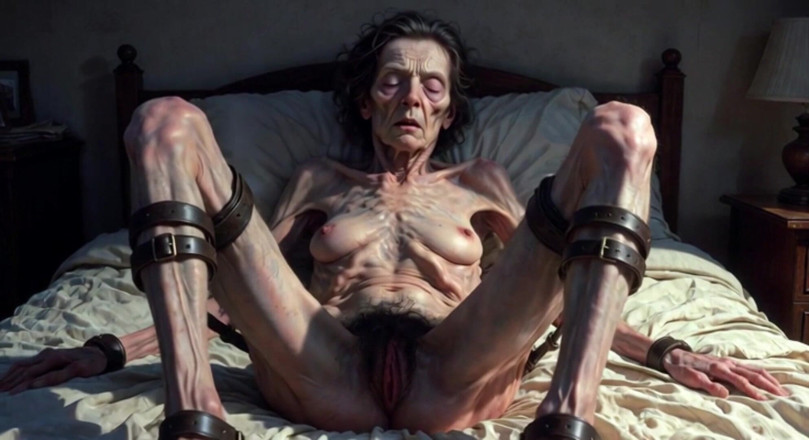 YOUR BEST FANTASY: Abuelita de 85 atada - gran coño peludo abierto pidiendo semen dentro