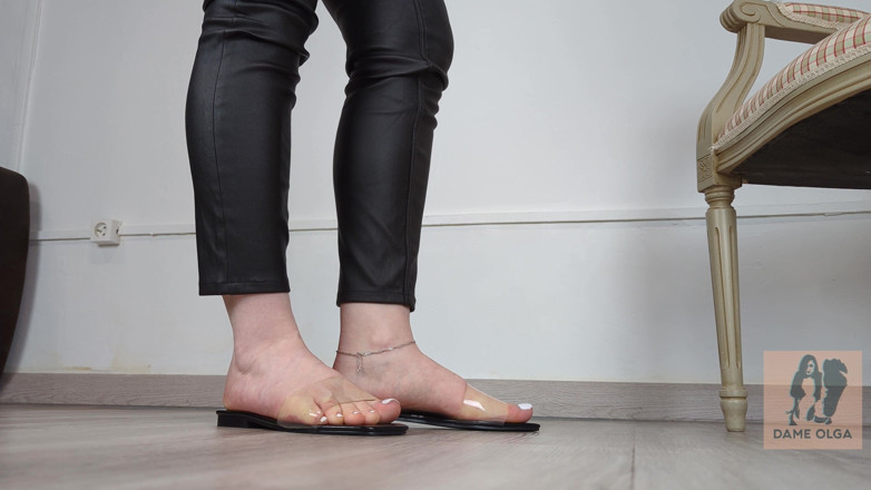 Dame Olga: (697) Shoe Collection: Clear Pvc Flat Slides - Dame Olga (4k)