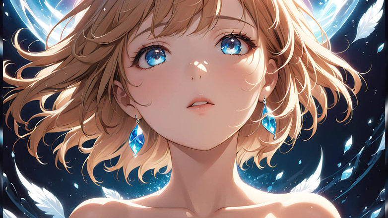 LustRender: 幽玄な昇華:天上の光に包まれた美しい若い女性