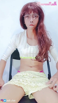 Asian Shemale Trap Solo Masturbation, Cum on Her Belly