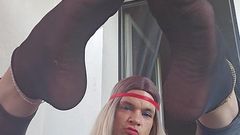 Chrissy Feet: Nylon Socks and Barefoot Tease