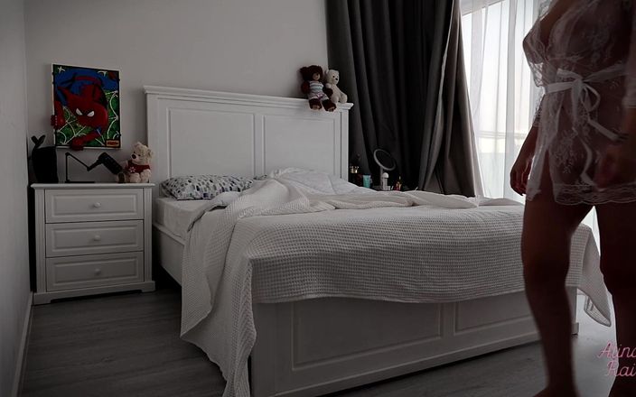 Alina Rai: Stepmom Tidies the Bedroom. in Her Sheer White Robe