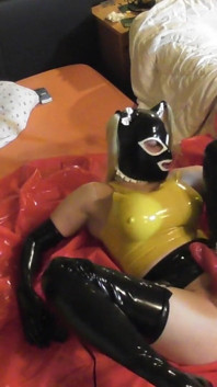 Machine Fuck in Latex with Blonde Hair Mask