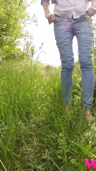 Diana Pee on Grass in the Forest and Then She Dress Pulling up Her Tight Jeans