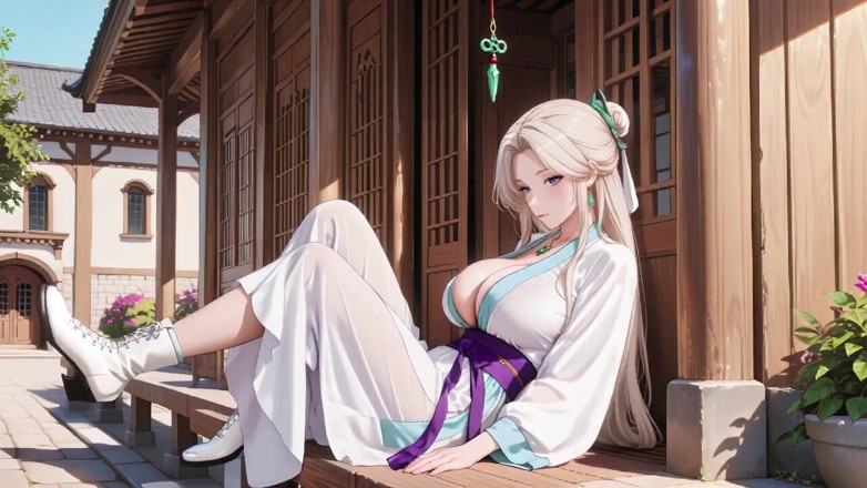 Tay Swift X: Bílá kimono služka! Klečení na japonské chodbě, obrovská štěrbina odhalující mokrá...