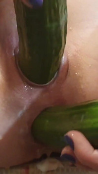 Cucumbers in My Ass and Pussy Make Me Squirt Anal Fisting with Vegetables