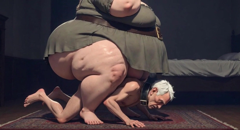 Anime Hentai: Büyük iri güzel kadın dominatrix sıska köleyi ağırlığıyla eziyor - aşağılama