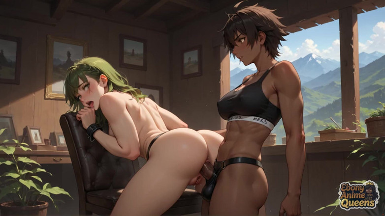 Ebony Anime Queens: Ebony Goddess Blowage Outdoors! Naked, Slutty, Sexy, and Hot!