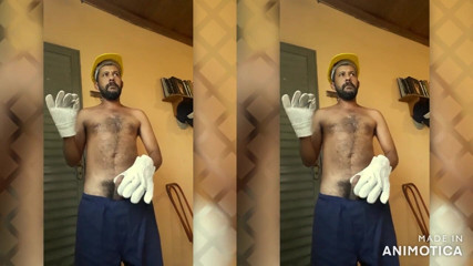 Stink HairyMale: Trabalhador fumando, flacidez, luvas