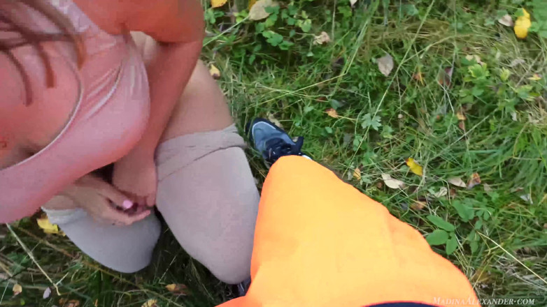 Madina Alexander: Sexy babe outdoor blowjob and doggystyle fuck in the wood -...