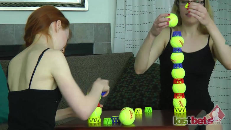 Lost Bets Games: Two Lesbians in an Intimate Strip Ball Stacks Challenge