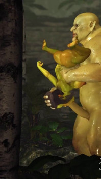 Gröna monster Ogre knullar hårt en kåt kvinnlig troll Arwen i den förtrollade skogen