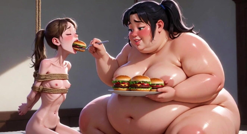 YOUR BEST FANTASY: Weight Gain Humiliation - Fat Woman Stuffing Skinny Feedee