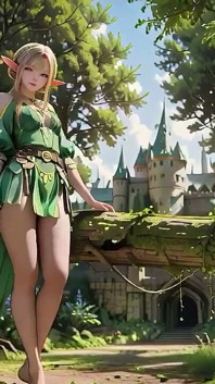 Forest Elf Queen! Devrilen güneş ışığında diz çöküp, ıslandıkçe parmak uçları personeli izliyor.