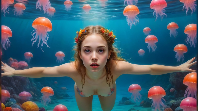 LustRender: Nackte 18-jährige mädchen swingen im meer