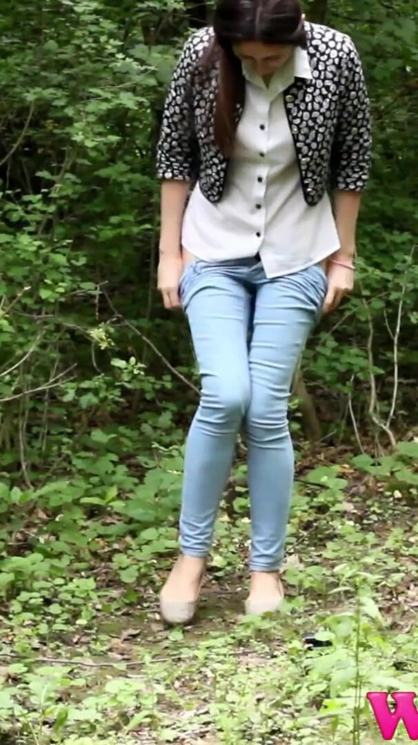 Desperate Girl Full Bladder Pee in the Forest and Empty Herself on the Ground (Wet Diana)