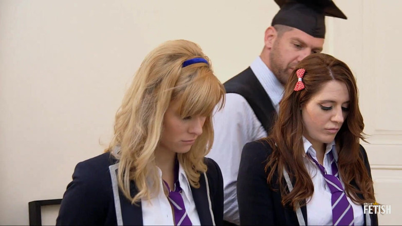 Family Role Playing: College girls repair their mistake by banging teacher's big dick