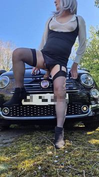 Mature Sissy Riding Dildo by Busy Road