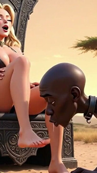 Afrika'da Femdom - Metresi Afrikalı Köleyi Ayaklarını Yalamaya Zorladı