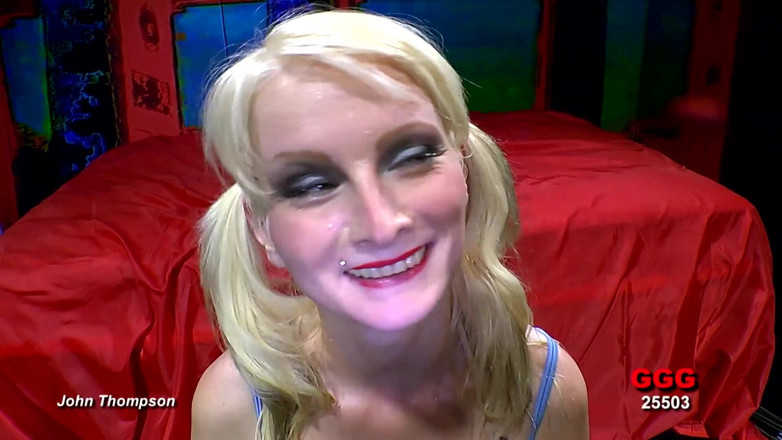 GGG John Thompson Studio: Pigtail Blonde Gangbang Slut Swallows Loads