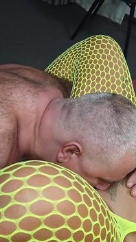 Blonde Babe Badgirl with Neon Fishnet Lingerie Gets Licked to Orgasm and Then Receives a Creampie