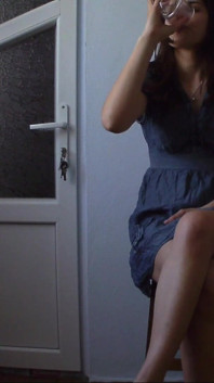 Horny Girl on a Chair Drinks Juice and Play with Herself