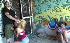Dude fuck teenie outdoor while her friend watch it