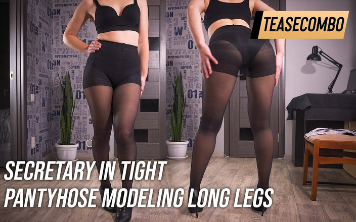 Teasecombo 4K: Segretaria in collant attillati modella gambe lunghe