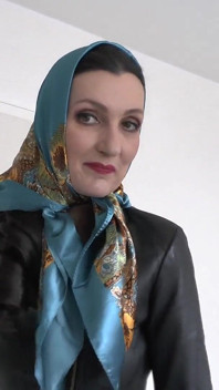 Satin Headscarf Fashion Show, Satin Headscarf and Leather Jacket, JOI Lady Victoria Valente