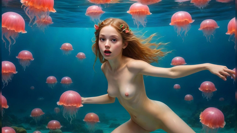 LustRender: Chicas desnudas de 18 años se balancean dentro del océano
