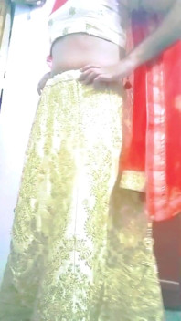Indian Gay Crossdresser Gaurisissy Feeling Horny in Golden Lehanga