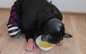 Leashed Sissy Enjoys Mistress Piss Like the Thirsty Slave She Is