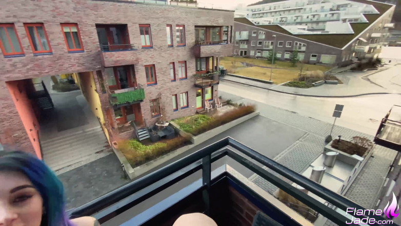 Flame Jade: Beautiful babe deep sucking and fucking on balcony