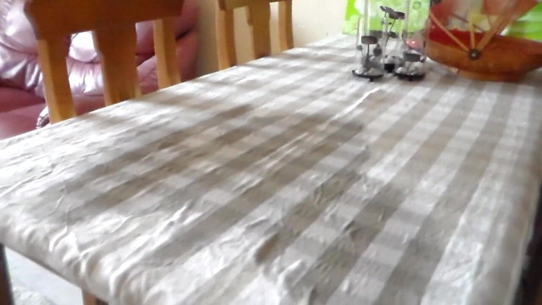 Sex hub male: John is peeing on the table and the table cloth
