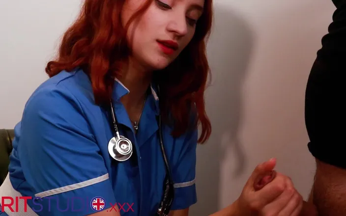 Brit Studio: Hot Redhead Nurse Jerks Her Favourite Patient's Hard Cock