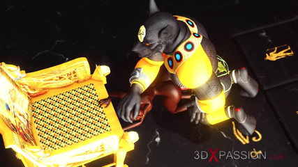 3dxpassion: Anubis mengongkek keras eboni hamba seksi di kuil Mesir