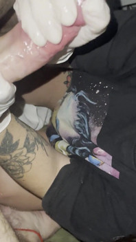 Latina Slut Giving a Handjob in Tigth Latex Gloves